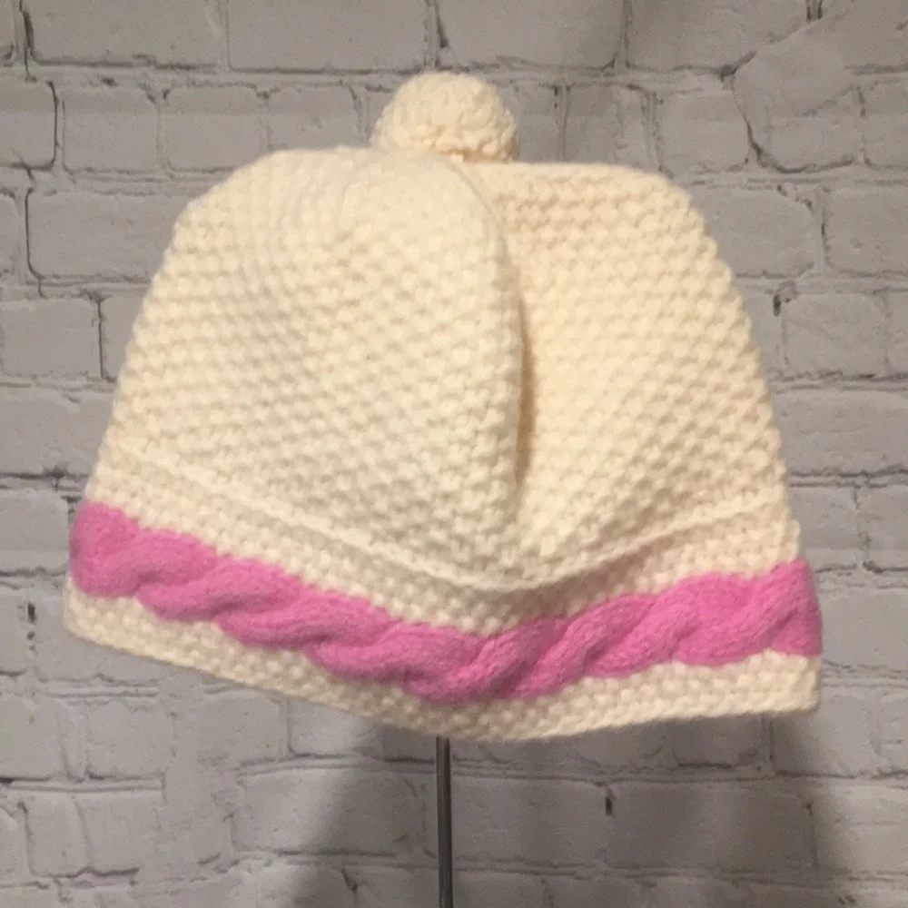 Kate Spade Hand knit beanie cream and white with pom-pom on top